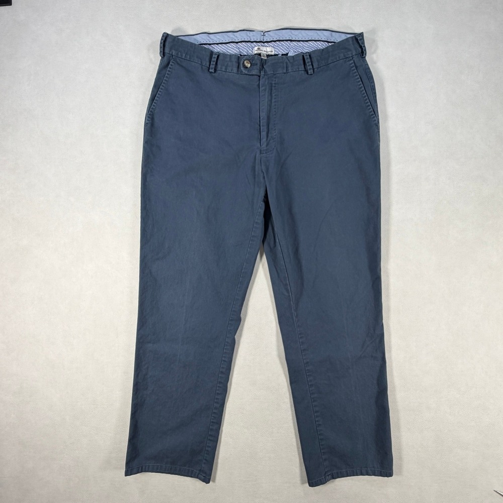 Peter Millar Mens Size 36 Navy Blue Pima Cotton Stretch Flat Front‎ Chino Pants